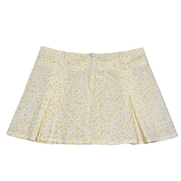 Y2K Forever 21 Womens Size L Yellow Floral Pleated Mini Skirt - Picture 2 of 7